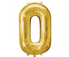 amscan - Globo de Papel de Aluminio, 55 x 35/88 cm, nÃºmero 0, Color Dorado