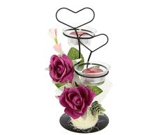 Portavelas de Metal Decorado con Cristal, Vela de té, corazón y Flores Artificiales, portavelas de Pascua, dÃa de la Madre, dÃa de San ValentÃn, Boda, decoración de Viento