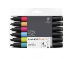 Winsor & Newton - Set de Rotuladores ProMarker Brush, 6 Unidades, Tonos Medios