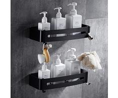 Liesun 2 Piezas Estante de baño cuadrado, Estanteria Ducha sin Taladros Almacenamiento Organizador, Estantes de Baño de Aluminio Espacial, Negro