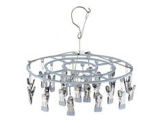 Relaxdays Secador tendedero, 24 Clips, Gancho Giratorio, Camping, Colgador de Calcetines, Altura x Profundidad: 29 x 33,5 cm, Color Gris, 1 Unidad