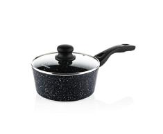 Westinghouse WCSP0009018MBB - Cacerola (18 cm, con tapa de cristal, 3 capas, revestimiento de mÃ¡rmol antiadherente, de aluminio forjado, apta para inducciÃ³n, mango de silicona, color negro