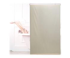 Relaxdays Cortina Enrollable Ducha, Estor Traslúcido, Repelente Agua, Fijación en Techo o Pared, 100x240 cm, Beige, PVC, Aluminio y plástico