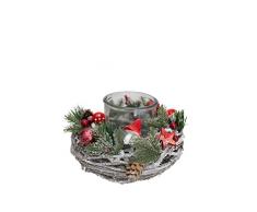 HEITMANN DECO - Corona de ratán con portavelas de Cristal - Blanco/Verde/Rojo - Aprox. 24 x 24 cm - Temporada de Adviento