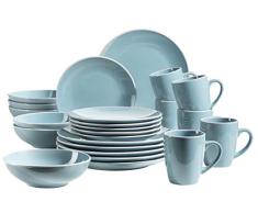 MÃSER Serie Elissa Vajilla Moderna para 6 Personas en Color Turquesa con Borde Blanco, 24 Piezas, Gres