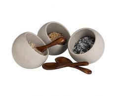 APS Set de Servicio Luna - Juego de 6 Piezas: 3 Cuencos de melamina (Ã 8cm) + 3 cucharas de Madera, Gris