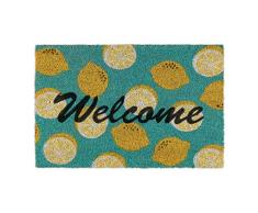 Relaxdays Felpudo Fibra de Coco, Mensaje Welcome y Limones, 40x60cm, Tapete Puerta, Interior, Exterior, Amarillo y Verde, 90% 10% plástico