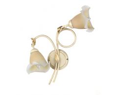 Onli - Aplique de pared de 2 luces de metal marfil cepillado dorado con cristales satinados plisados matizados Ã¡mbar