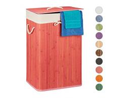 Relaxdays Cesto Ropa Sucia Rectangular con Tapa Gris Tela y Bamb/ú 60 litros
