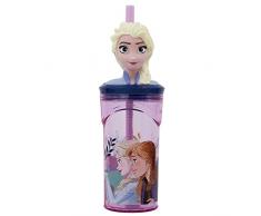 Stor Vaso infantil reutilizable con pajita y tapa con figurita 3D y capacidad de 360 ml de Frozen