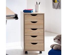 Wohnling Roll Container Mina 33 x 68 x 38 cm, Madera de DM 5 cajones Sonoma, Ruedas cajonera Moderno con Stand Contenedor bÿ ž rocontainer