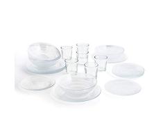 Luminarc Vajilla Completa Moderna para 6 Personas 18 Piezas + Set de 6 Vasos de Vidrio 26cl, Opal, Ãnico, EstÃ¡ndar