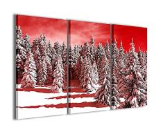 Stampe su Tela Cuadro Snowy Forest Bosque nevado lienzo moderno en 3 paneles ya enmarcados, listo para colgar, 90 x 60 cm