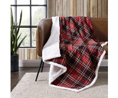 Eddie Bauer - Manta, Franela de algodón para decoración del hogar, Ropa de Cama Sherpa Reversible para Todas Las Estaciones (Rojo tartán de montaña, Manta)