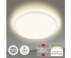Briloner Leuchten Panel LED, lámpara de techo, incluye efecto de luz de fondo, 18 vatios, 2400 lúmenes, 4000 Kelvin, blanco, redondo, 29,3 cm de diámetro, W, 29,3cm