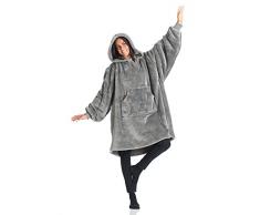 Kanguru Flufi - Manta de Felpa con Capucha, Kangurone de Microfibra Efecto Piel Gris, Talla Adulto, 95 x 95 cm