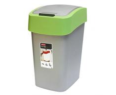 CURVER Papelera 02171-P80-00 Cubo de Basura con Tapa B, 25 L, Plata/Verde