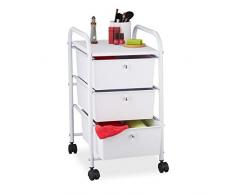 Relaxdays Carrito Auxiliar, 3 Cajones, Metal y PlÃ¡stico, Carro para BaÃ±o, CosmÃ©ticos, 60 x 33 x 39 cm, Blanco