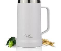 Milu Jarra de cerveza de acero inoxidable aislado | vaso de cerveza con tapa extraÃble | jarra térmica para llevar mantiene frÃo | regalo para hombres (700ml, Blanco)