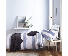 Catherine Lansfield Newquay - Juego de Funda de edredón para Cama Individual, diseño de Rayas, algodón poliéster, Azul, Set edredón Doble