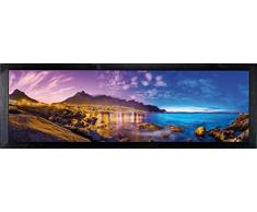 Cuadro con marco, póster moderno para pared, varios temas de 35 x 100 cm (costa de noche costera)