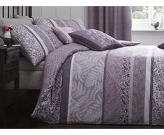 Dreams n Drapes Hanworth - Juego de funda nórdica individual horizontal con diseño de hojas y pájaro en sombras, reversible, color gris, morado, Super King Duvet Cover Set