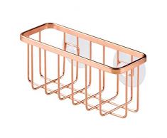 iDesign Estropajero, pequeÃ±o organizador de fregadero de metal con revestimiento resistente, porta estropajos para cocina, color cobre
