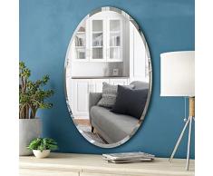 NeuType Espejo de Pared de 36 x 24 Pulgadas, Espejo Ovalado, Borde Biselado, sin Marco, para Colgar o apoyarse contra la Pared, Espejo Grande para Dormitorio, Sala de Estar y entradas