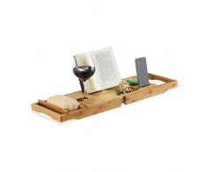 Relaxdays Bandeja para Bañera Extensible con Atril, Bambú, Beige, 19 x 107.5 x 23 cm