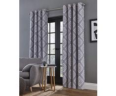 Catherine Lansfield Azteca Cortinas 66 x 90, poliéster, Plateado, Curtains - 66x90In