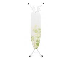 Brabantia 111143 - Mesa de planchar, Soporte para planchas de vapor, Estructura Blanco Puro, Multicolor (Leaf Clover), 110 x 30 cm