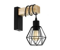 Aplique de pared TOWNSHEND 5, aplique de pared vintage con 1 bombilla en diseÃ±o industrial, lÃ¡mpara retro de acero y madera, color negro, marrÃ³n, casquillo E27
