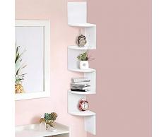 BAKAJI EstanterÃa estanterÃa estanterÃa de Pared esquinera diseño Moderno de melamina Efecto Madera con 5 estantes en ángulo, Dimensiones 123 x 20 cm (Blanco)