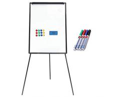 Yorbay Pizarra blanca de caballete magnética 100x70cm trípode plegable, Altura ajustable 100-170cm, Con 10xImán, 1xCepillo de pizarra y 4xMarcador de pizarra