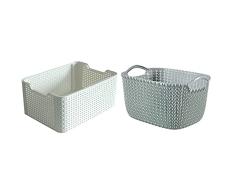 CURVER Style, Caja Organizadora, Blanco Vintage, S (7 L) + 230010 Rectangular, Azul Bruma, 27.6x20.2x15.2 cm