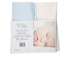 Ti TIN | Pack de 2 SÃ¡banas Bajeras para Cuna o Maxicuna | 100% AlgodÃ³n | SÃ¡banas Bajeras Ajustables con ElÃ¡sticos | Pack 2 Unidades | Blanco y Azul Celeste | 70 x 140 cm