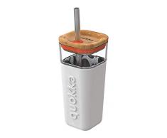 Quokka Liquid Cube - Inner Graffiti 540 ML | Vaso de cristal con pajita de acero inoxidable y funda de silicona | Vaso para llevar con tapa de bambu para Batido, Café o Te