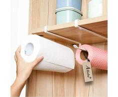 Dispensador de papel para toallas de papel debajo del gabinete (sin perforar) para cocina, baño, colgador de papel para colgar en la puerta, diseño humanizado (blanco)