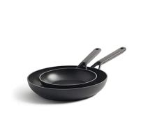 KitchenAid Classic Forged Juego de sartenes antiadherentes de ingenierÃ­a alemana de 3 capas de 20 cm y 28 cm, inducciÃ³n, aptas para lavavajillas y horno, negras