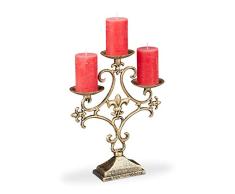 Relaxdays Candelabro Antiguo 3 Brazos, Soporte Porta Velas Vintage, Hierro Fundido, 28,5 x 23 x 7,5 cm, Dorado
