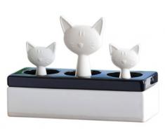 Wenko 52608100 - Humificador de aire de cerámica, con motivo Familia de Gatos, 22 x 15.5 x 8.5 cm, color blanco y negro