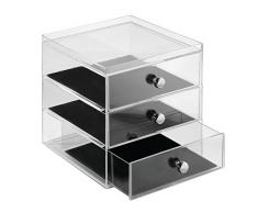 InterDesign Clarity Jewelry Joyero organizador | Caja joyero con 3 cajones para relojes, collares, anillos, etc. | Organizador de joyas antiarañazos | Plástico transparente