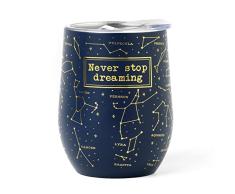 Legami - Vaso térmico de 325 ml, Hot&Cold, à 9 cm, de acero inoxidable de doble capa y plástico, Tema Stars, reutilizable, tapón hermético con orificio para pajita, ligero, resistente