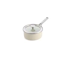 KitchenAid Steel Core Enamel - Cacerola con tapa (esmalte, 16 cm, 1,3 L, esmalte, inducciÃ³n, apta para horno), color crema