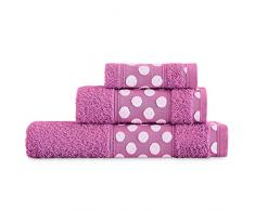Juego de 3 toallas de baÃ±o de algodÃ³n de rizo 450 gr/m2, de 50x30; 100x50; 150x100 cm., color fucsia