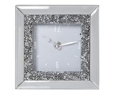DRW Reloj de Sobremesa Cuadrado de Cristal y Brillantes en Blanco 14x5x14cm