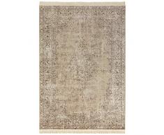 Nouristan Alfombra oriental â Alfombra de salón con flecos, estilo oriental, vintage, medallón Naveh, alfombra de terciopelo para salón, dormitorio, comedor, cocina, pasillo, verde oliva, 160 x 230 cm