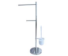 MSV 141308 TOALLERO A 2 Ramas DE Acero Cromado + ESCOBILLERO, Inoxidable, Plateado, 80x36x20 cm
