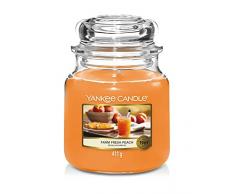 Yankee Candle Farm Fresh Peach - Vela aromática (cristal, 10,7 cm), color naranja