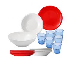 Cartaffini Agile - Vajilla de melamina DE 20 Piezas para cámping, 25 cm, Color Blanco y Rojo